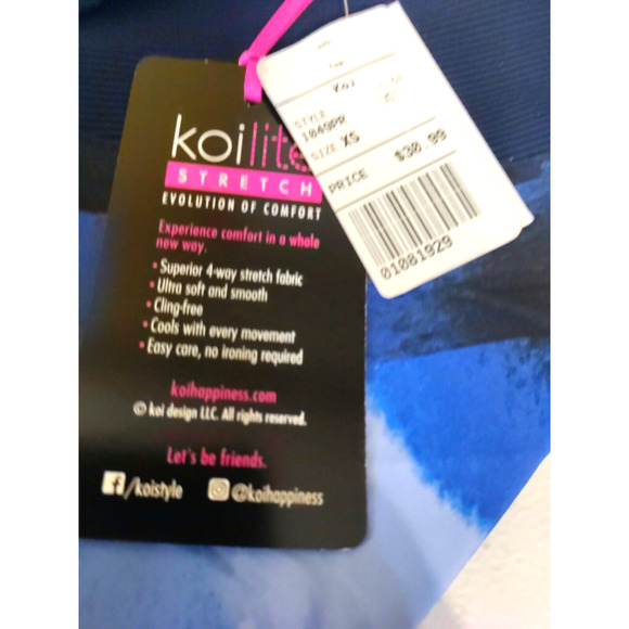 Koi Lite Stretch Women's Scrub Top Size XS Blue Stripe No Iron - Picture 4 of 8